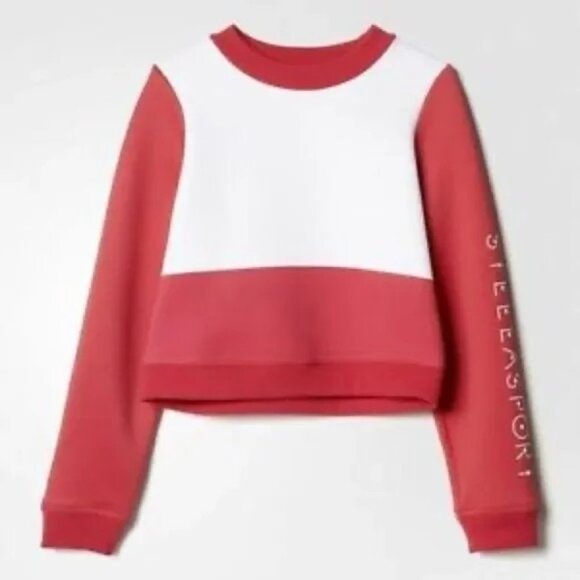 Adidas Stellasport Spacer Red Color Block Cropped Crewneck Sweatshirt - Picture 2 of 9